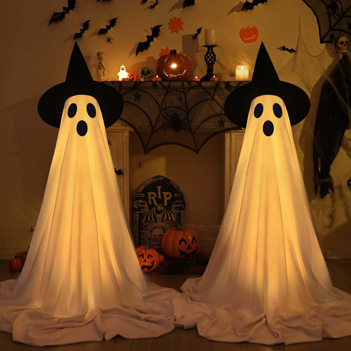 2Packs Halloween Decorations Outdoor,Halloweens Ghost Party Decor with Remote Control,Spooky LED String Lights for Outdoor Indoor，Porch, Yard, Garden, Lawn Party (Timer & 8 Lighting Modes)