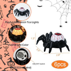 Halloween Decorations Tea Lights Candles with 6H Timer, 6 PCS Battery Operated LED Candle Spider Eyeballs Flameless Flickering Table Party Halloween Decor Indoor