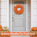 26 Inch Realistic Fall Wreaths for Front Door Outside Autumn Wreath Outdoor Indoors Fall Decorations for Home Thanksgiving Halloween Holiday Decorations Clearance for Wall Porch Door (Orange)