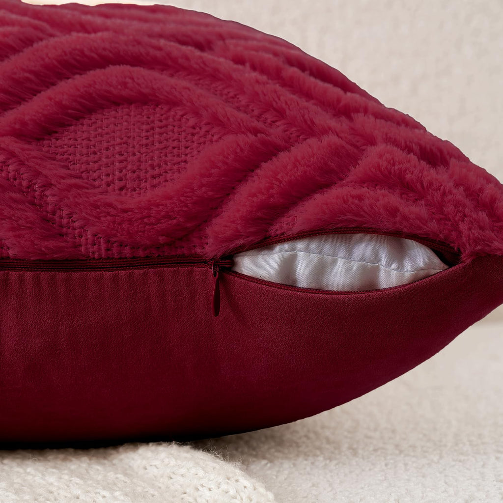 MIULEE Christmas Wine Red Throw Pillow Covers 12x20 Inch, Soft Winter Plush Faux Wool Couch Pillow Covers Set of 2 Decorative Farmhouse Boho Throw Pillows for Sofa Living Room Bed