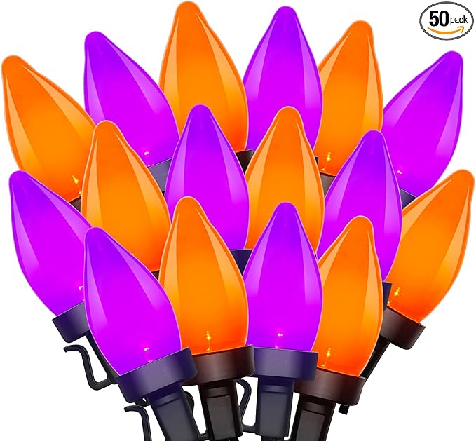 Purple and Orange Halloween Lights, 26Ft Halloween Outdoor String Lights with 50 LED Orange Purple Light, Waterproof Halloweens Decorations for Outdoor Indoor Patio Home Party Garden Yard