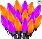 Purple and Orange Halloween Lights, 26Ft Halloween Outdoor String Lights with 50 LED Orange Purple Light, Waterproof Halloweens Decorations for Outdoor Indoor Patio Home Party Garden Yard