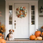 Fall Wreaths for Front Door in 20 inch, Artificial Autumn Leaves with White and Blue Pumpkins, Orange Berries, Farmhouse Fall Decorations, Front Door, Wall, Wedding, Thanksgiving, Autumn