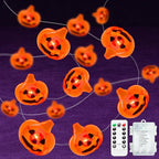 btfarm Halloween Pumpkin String Lights Decorations, 16.4 FT 50 LED Orange Fairy Lights Battery Operated with Remote Timer Waterproof for Indoor Outdoor Home Halloween Party Decorations