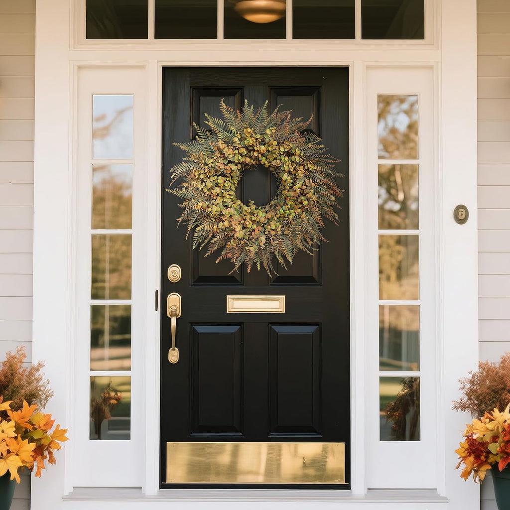 26" Fall Wreath for Front Door - Large Artificial Eucalyptus and Fake Ferns Leaves Outdoor Wreath for Porch, Window,Farmhouse,Home,Thanksgiving Day Harvest Festival Autumn Decor