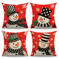 7COLORROOM Set of 4 Christmas Red Pillow Cover Lovely Snowman Festival Throw Cushion Cover Home Decorative Winter Cotton Linen Pillowcases 18" x 18"(Snowman)
