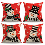 7COLORROOM Set of 4 Christmas Red Pillow Cover Lovely Snowman Festival Throw Cushion Cover Home Decorative Winter Cotton Linen Pillowcases 18" x 18"(Snowman)