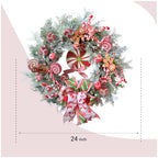 Egolot 24 Inch Winter Christmas Candy Cane Wreath for Front Door, Christmas Red White Xmas Indoor Outdoor Candy Gingerbread Wreath, Holiday Wreaths for Window Wall