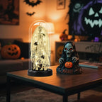Halloween Decorations-Light-Up Skull with Spider Halloween Decor Indoor Cute Skull Tabletop Decor for Party Home Kitchen and Fireplace, 8.46"x4.2" Flickering LED Terror