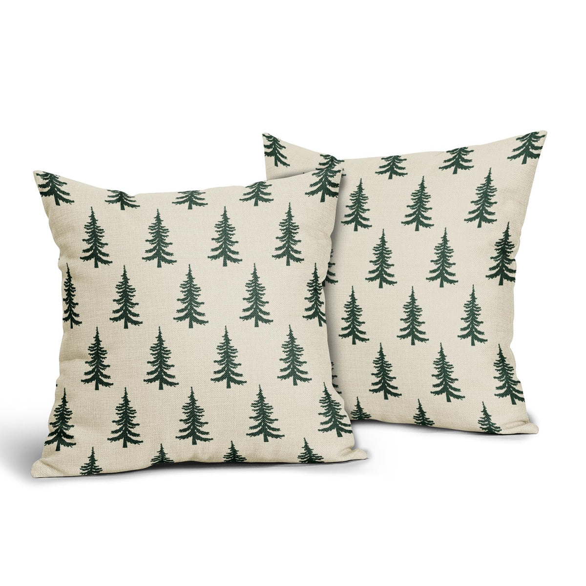 Christmas Tree Pillow Covers 20x20 Set of 2 Dark Forest Green Xmas Tree Rustic Style Winter Decorative Outdoor Pillowcases Farmhouse Holiday Decorations Throw Cushion Case Decor for Couch Sofa Bed
