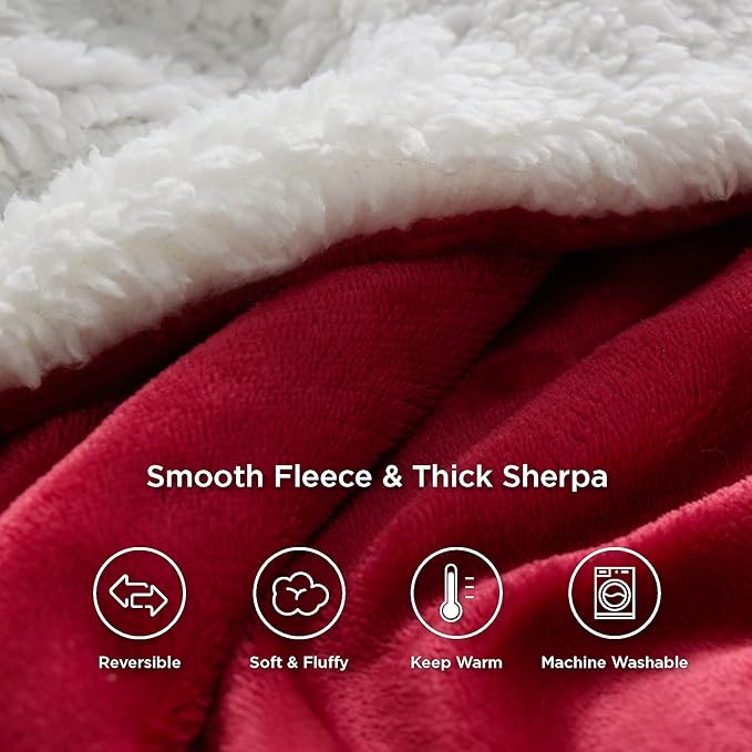 Bedsure GentleSoft Sherpa Fleece Throw Blanket for Couch - Thick and Warm Throw for Women, Soft Fuzzy Plush Christmas Blanket for Winter, Red, 50x60 Inches