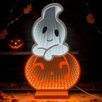 LED Halloween Pumpkin Light, Cute Neon Pumpkin and Ghost Sign Decor,11.57 Inch Halloween 3D Infinity Lights with USB Powered for Table, Room, Party Decoration