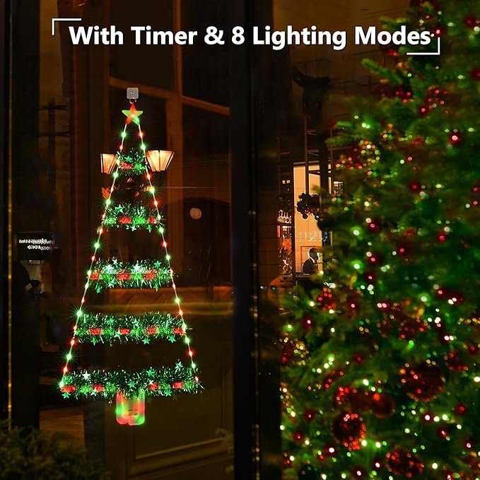 Toodour Christmas Decorations Indoor Lights, 2.65ft LED Christmas Lights, Red & Green Wall Window Hanging Light, Battery Operated Holiday Decoration for Outdoor Garden New Year Home Decor