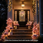 22inch Christmas Pink Wreath for Front Door with 30 LED Lights,Elegant Magnolia Christmas Door Wreath,Festive Holiday Decor, Frosted Winter Pink Decorations for Wedding