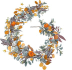 Fall Garland with Lights, 6FT Fall Leaves Garlands, Artificial Eucalyptus Garland with Pumpkins Berries for Home Mantle Fireplace Decor Thanksgiving Christmas Party Autumn Decoration (6FT)