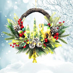 21" Pre-Lit Christmas Wreath for Front Door,Christmas Wreath Decorations with Golden Christmas Reindeer Jingle Bells Pine Cones,Christmas Door Wreath for Home Wall Window Indoor Outdoor Decor