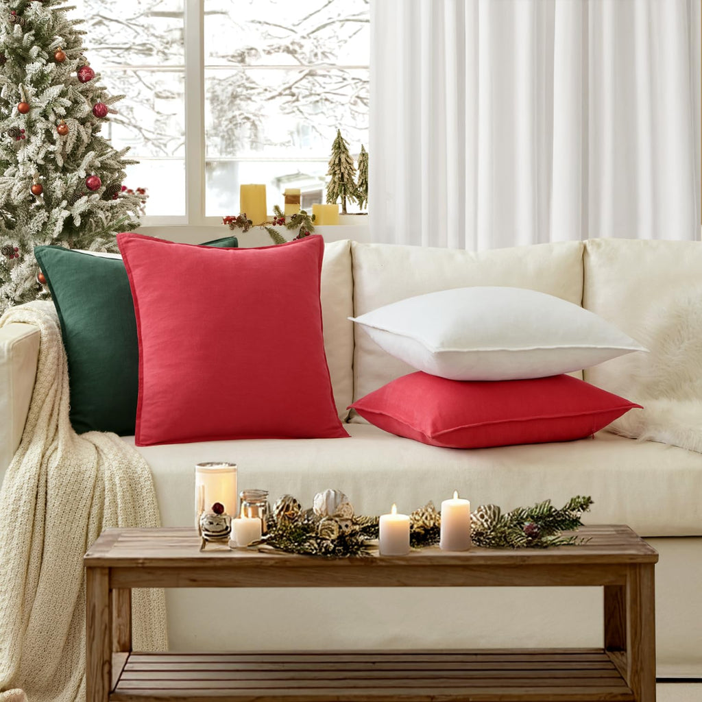 EMEMA Christmas Throw Pillow Covers Decorative Linen Pillow Covers 24x24 Inch Red Boho Farmhouse Neutral Couch Throw Pillows for Bed Pack of 2 Accent Pillowcase Modern Sofa Cushion Livingroom Home
