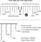 1296 LED 131FT Christmas Lights 288 Drops, Outdoor Hanging lights with 8 Modes Timer, Plug in Curtain String Lights Outdoor Waterproof for House Fence Tree Holiday Wedding Party Outside Decor (Blue)
