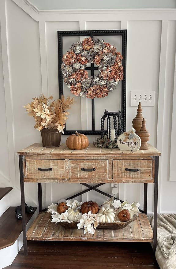 Fall Wreaths for Front Door, 24 inch Fall Hydrangea Wreaths for Front Door Outside Large Artificial Autumn Floral Wreath for Thanksgiving Harvest Christmas Wall Mantel Porch Indoor Outdoor Decor