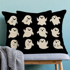 Sorktse Halloween Pillow Covers 18 x 18 Inch Set of 2 Cute White Ghost Throw Pillows Outdoor Decorative Holiday Black Pillowcases Linen Cushion Cases for Farmhouse Home Bed Sofa Couch