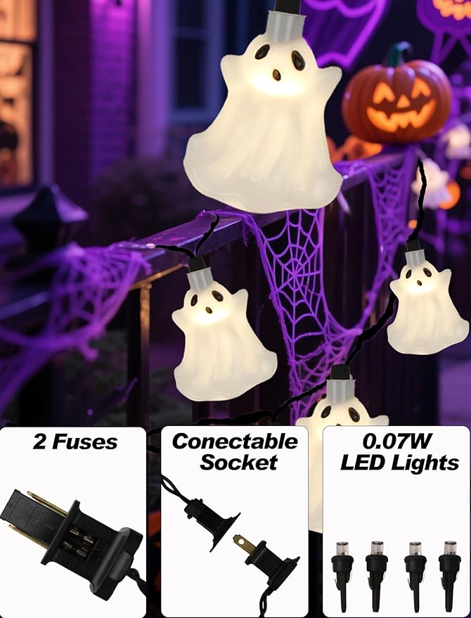 8.5FT Halloween Ghost String Lights Outdoor, Fairy Decorations Lights with 12 LED Bulbs, Waterproof Halloween Decor Hanging String Lights for Bedroom Yard Party Garden Window, Ghost