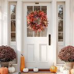 DN DECONATION 24 Inch Fall Wreaths for Front Door, Autumn Farmhouse Wreaths with Orange Pumpkins, Leaves, Pinecones & Berries for Indoor Outdoor Porch Home Wall Thanksgiving Harvest Festival Decor