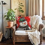 7COLORROOM Set of 4 Christmas Red Pillow Cover Lovely Snowman Festival Throw Cushion Cover Home Decorative Winter Cotton Linen Pillowcases 18" x 18"(Snowman)