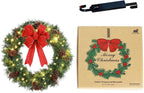 Solar Christmas Wreath 30 Inch Pre-Lit Solar 70 Led Artificial Wreath Outdoor Front Door Window Christmas Decor with Frosted Branches Pine Cones Berry Clusters Red Velvet Bows (3001)