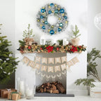 24 inch Christmas Wreath,Winter Pine Wreaths with Blue Ball LED Lights for Front Door for Fireplace Xmas Decorations, Wall Window Indoor Outdoor Decor