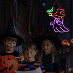 Halloween Ghost Neon Sign for Wall Window Decor, BOO Neon Signs for Halloween Party Decorations, USB Powered Little Ghost LED Lamp for Bedroom Club Bar