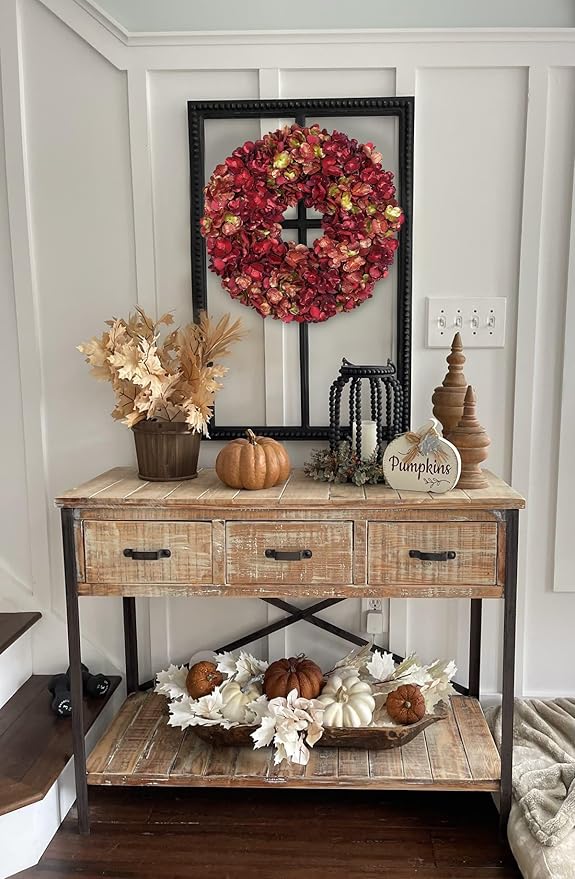 Fall Wreaths for Front Door, 24 inch Fall Hydrangea Wreaths for Front Door Outside Large Artificial Autumn Floral Wreath for Thanksgiving Harvest Christmas Wall Mantel Porch Indoor Outdoor Decor