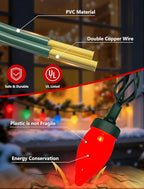 C7 LED Christmas String Lights,26FT Outdoor Christmas Lights with 50 LED Xmas Colorful Warm White Bulbs,Vintage Xmas Lights Outdoor Decorate Tree/Garden/Party/Room