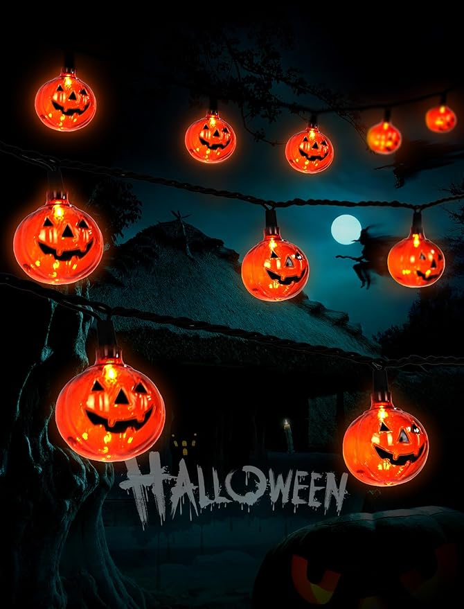 Bright Halloween Pumpkin String Lights, 12ft 20 LED UL Listed String Lights, Easy Plug-in & Connectable for Instant Indoor/Outdoor Party Atmosphere & Porch Decor