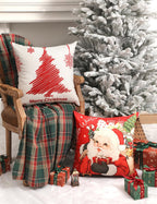 TOYPOPOR Christmas Decorations, Double Sided Throw Pillow Covers 18x18 Inches Set of 4, Christmas Tree, Snowflakes, Merry Christmas, Snowman Reindeer Cushion Case for Farmhouse Home Holiday Decor