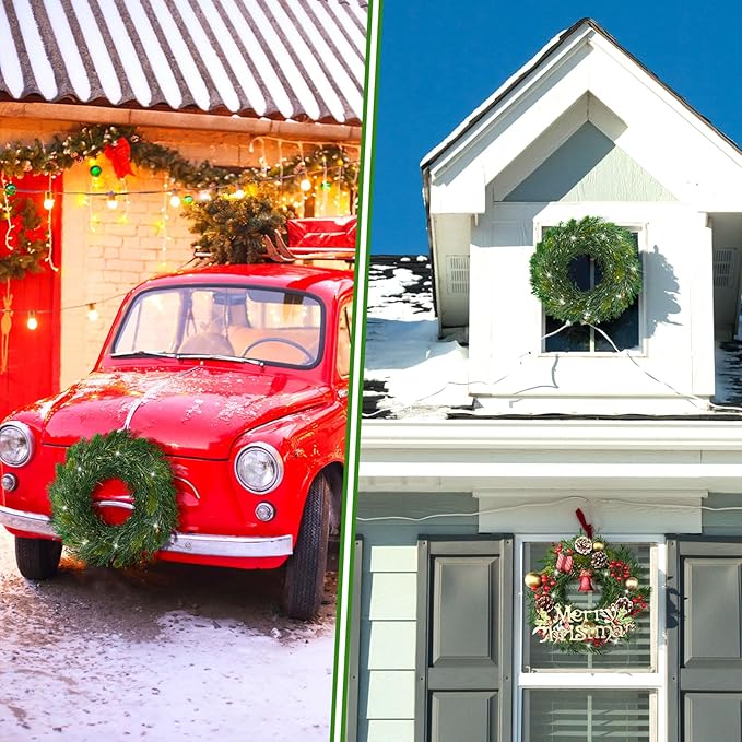 Zeyune Christmas DIY Green Wreath 14 Inch Artificial Christmas Wreaths Faux Plain Wreaths for Decorating Front Door Window Room Farmhouse Xmas Party Indoor Outdoor(Willow Pine,8 Pcs)