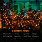 ODEETRONIC Halloween Pathway Lights – 3 Pack 30 LED Orange Candle Stake Lights, 7.54ft 8 Modes Outdoor Halloween Light Battery Operated, Waterproof & Timer Orange Light for Lawn, Path, Garden Decor