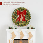 Best Choice Products 30in Pre-Lit Christmas Wreath w/Berries & Pinecones, Large Artificial Indoor/Outdoor Decor for Door, Mantel w/Red Bow, Plug-in