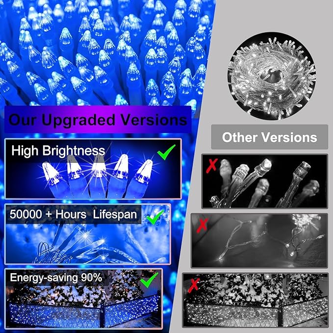 612 LED Christmas Lights with 136 Drops, 60ft 12 Modes Hanging ice String Lights with Timer & Dimmable & Waterproof, Plug-in Fairy Lights for Indoor Tree Holiday Wedding Party Christmas Decor Blue