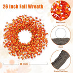 26 Inch Realistic Fall Wreaths for Front Door Outside Autumn Wreath Outdoor Indoors Fall Decorations for Home Thanksgiving Halloween Holiday Decorations Clearance for Wall Porch Door (Orange)