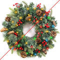 Christmas Wreaths for Front Door, Prelit Christmas Wreath with 30 Warm White & Colorful Lights 8 Modes Timer Pinecones Berried Norfolk Pine Wreath 20 Inch Xmas Wreath Decorations for Door Wall Windows
