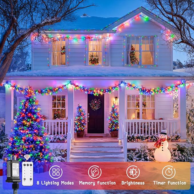 JMEXSUSS 400 LED Christmas Lights Outdoor Decorations, 132ft Multicolor Christmas Tree Lights with Remote, Indoor String Lights Plug in for House Christmas Bush Decor