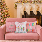 HunnmingRe 6 Pcs Pastel Christmas Throw Pillow Covers 18 x 18 Inch Pink Nutcracker Xmas Trees Truck Pillow Case Soft Candyland Cushion Case Pastel Pink Christmas Decor for Home Couch Sofa Bed Chair