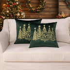 GEEORY Green Velvet Embroidered Christmas Tree Pillow Covers 18x18 Inch Set of 2, Xmas Decorations Farmhouse Winter Holiday Decor Cushion Case for Sofa & Bed GX006-18