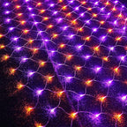 WATERGLIDE Outdoor Halloween Net Lights, 12FT x 5FT 360 LED Fairy String Light with 8 Lighting Modes, Connectable Light Safe Adaptor for Garden Tree Bushes Holiday Party Decorations, Orange & Purple