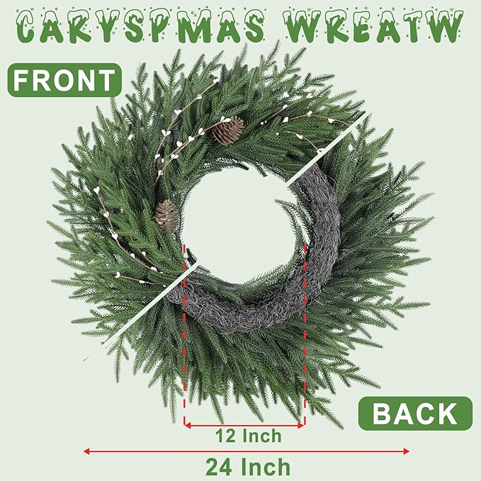 26 Inch Christmas Wreath, Christmas Wreaths for Front Door, Pine Wreath with Pine Cones Berries for Indoor Outdoor Wall Mantle Door Decor