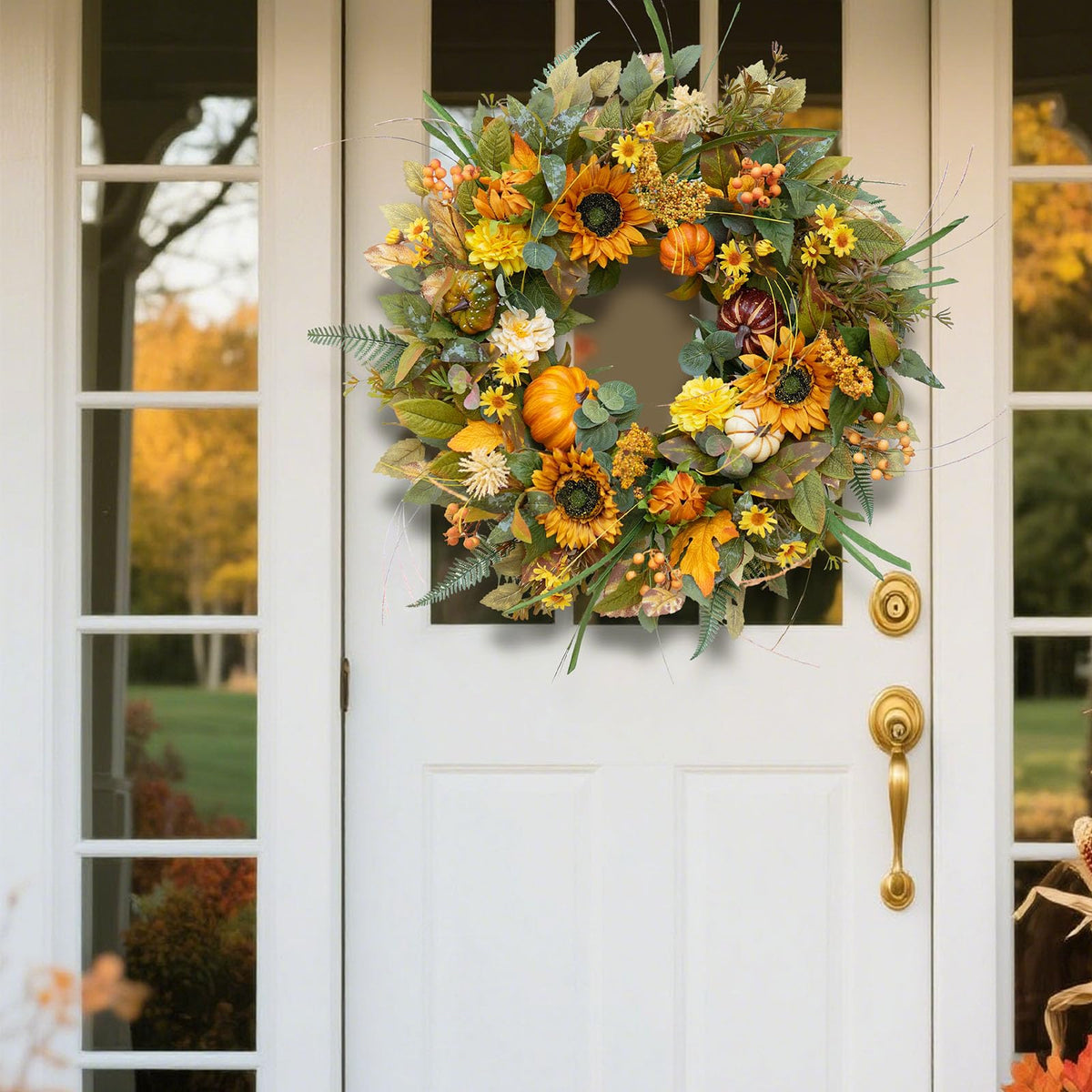 Fall Wreath 24 Inch Fall Wreaths for Front Door Outside with Sunflowers, Pumpkins, and Leaves – Autumn Wreath for Front Door, Outdoor Wreaths for Front Door, Beautiful Decor for Thanksgiving