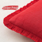 MIULEE Christmas Decorative Throw Pillow Covers Neutral Linen Fringe Throw Pillows Euro Shams Set of 2 Red Boho Farmhouse Cushion Covers with Tassels for Couch Sofa Bed Living Room Decor 24x24 Inch