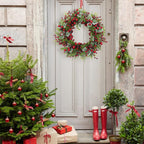 LLZLL Christmas Wreath for Front Door 20 Inch Indoor Christmas Wreaths Artificial Red Berry Wreath with Norfolk Pine and Holly Leaf for Holiday Celebrations