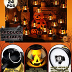 ROCEEI Halloween Mini Pumpkin Lantern 3.54 Inch Jack O Lantern Table Centerpiece Halloween Hanging Decoration Bulk Light up Lamp with Flickering LED Candle for Party Decor Indoor Outdoor(24 Pcs)
