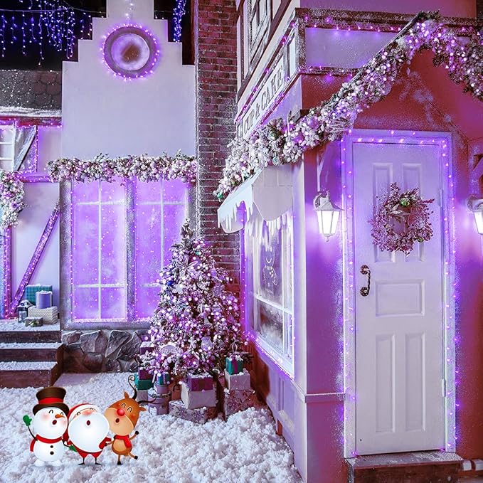 JMEXSUSS 600 LED Purple Christmas Lights Outdoor Indoor, 168ft Purple LED Christmas Tree Lights Plug in, Deep-Violet Fairy String Lights for Outside Patio Fireplace Party Xmas Decorations